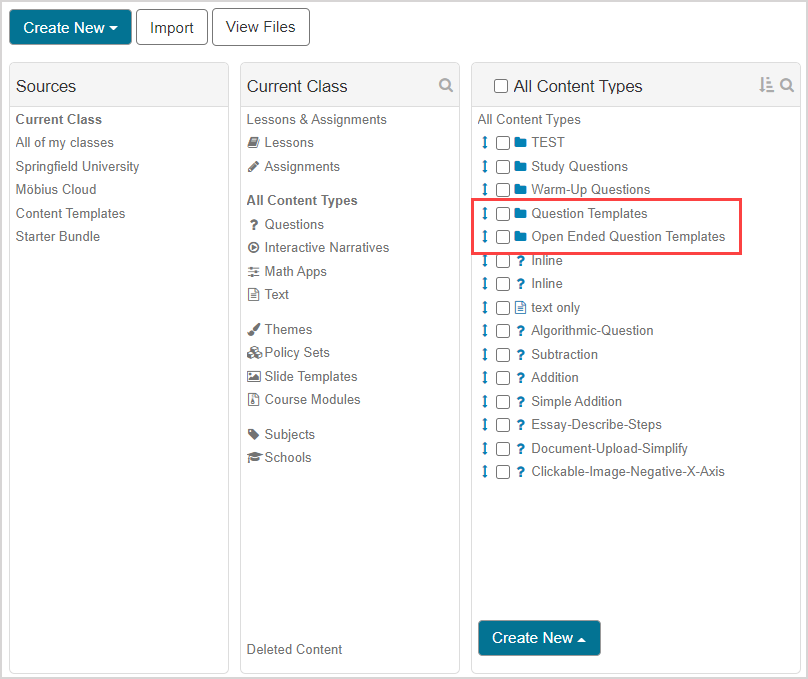 Content from templates appears in All Content Types pane in the Content Repository.